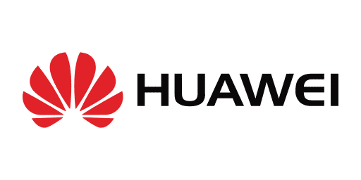 The Huawei logo features a red abstract flower design next to the word 'HUAWEI' in bold black letters.