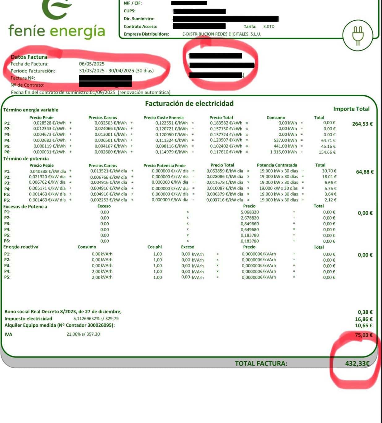 Table of solar energy data with sections and values highlighted in red circles on a green-bordered sheet.